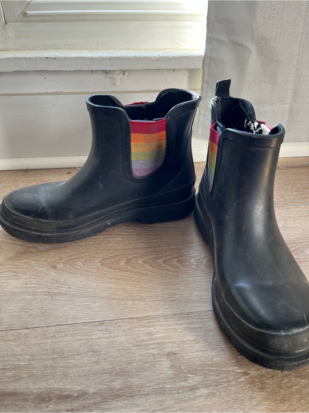 Black Rain Boots with Rainbow Elastic Side Panels